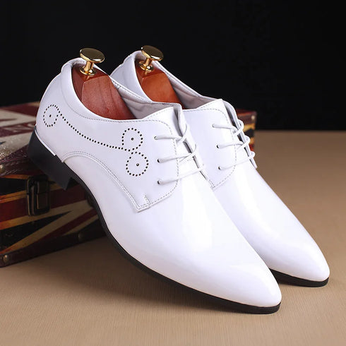 Men's Leather Pointed Toe Oxford Dress Shoes for Weddings and Business